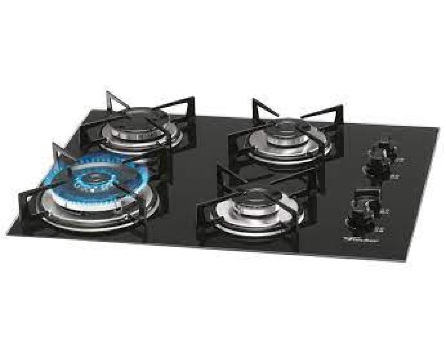 Fogao cooktop fischer 4q tripla chama gas mesa vidro f preto 9788.12916