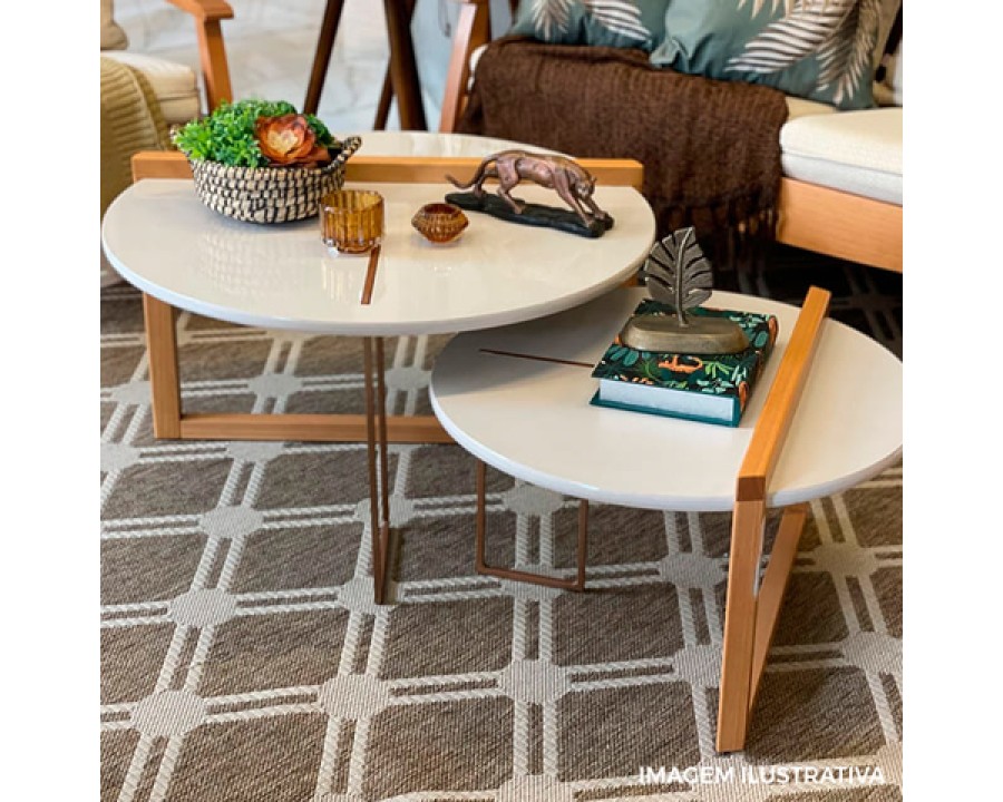 Mesa Rudnick centro menor Linnea amendoa/off white brilho/cobre 1361986621